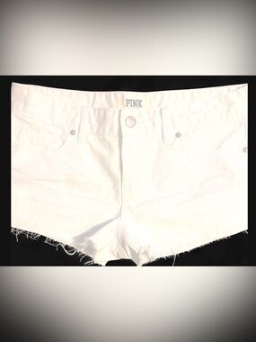 PINK Victoria's Secret White Frayed Hem Denim Shorts